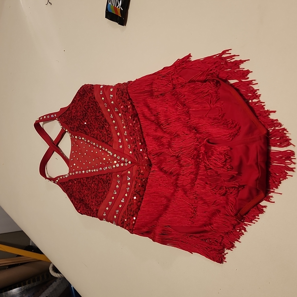 Red fringe leotard